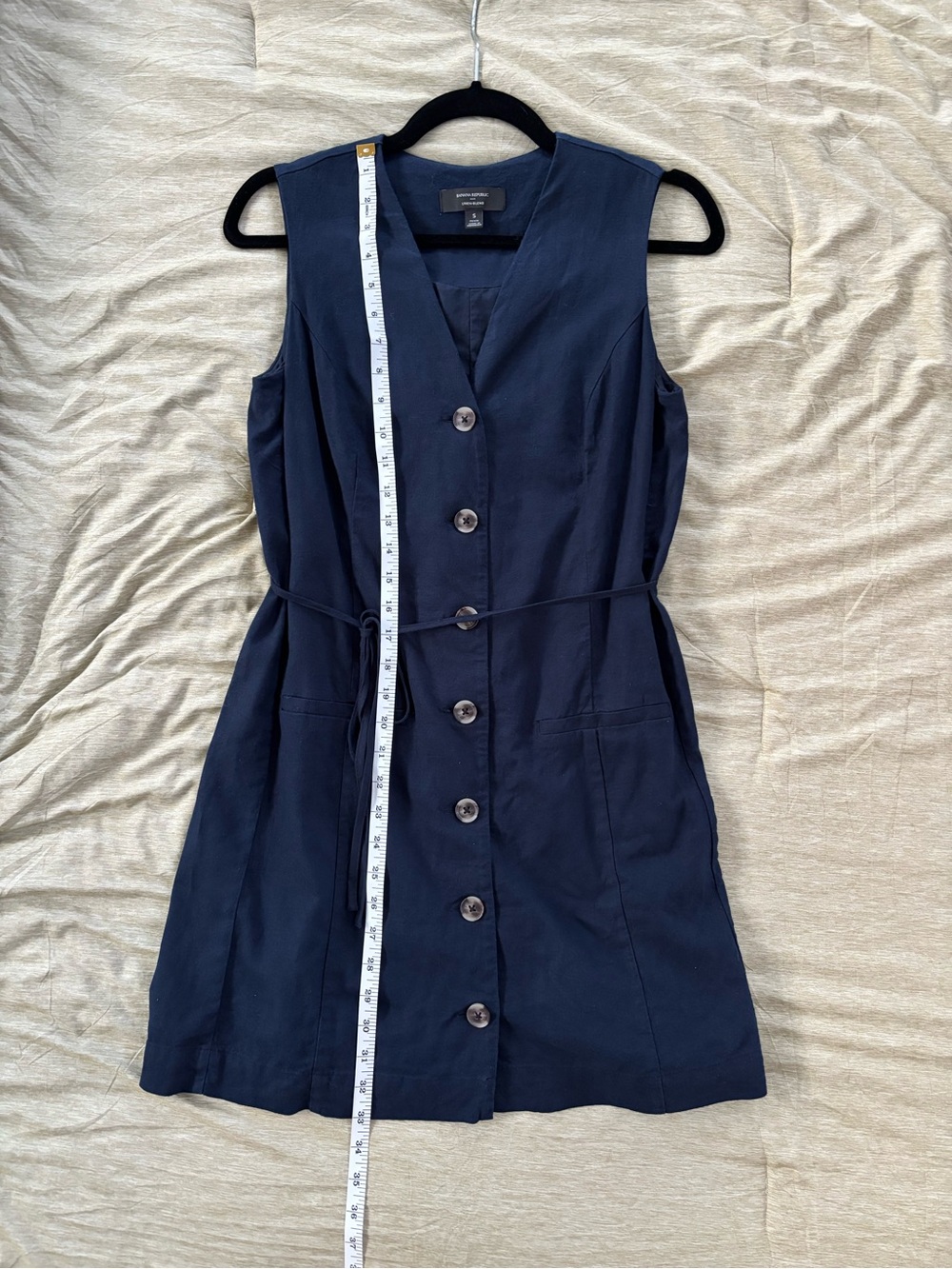 Banana Republic Linen Blend V Neck Button-Front Above Knee Dress Petite Small SP